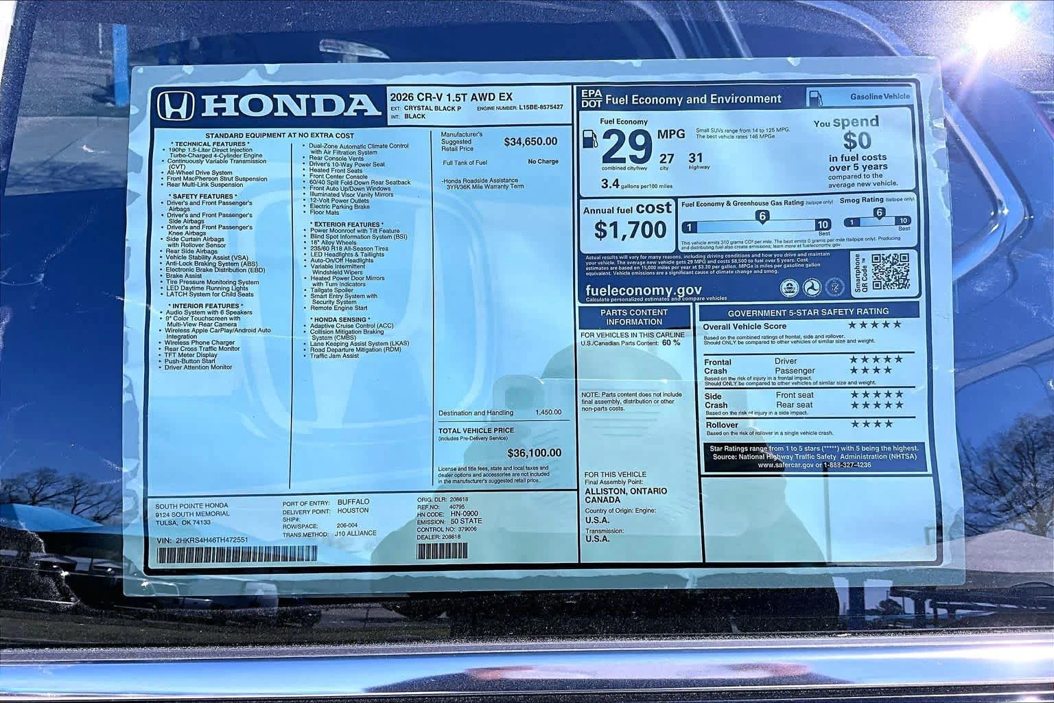 New 2026 Crystal Black Pearl Honda EX image 20