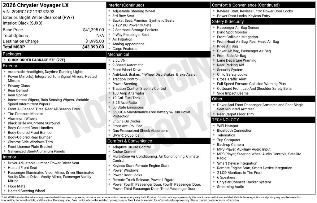 New 2026 Bright White Clear-Coat Exterior Paint Chrysler LX image 5