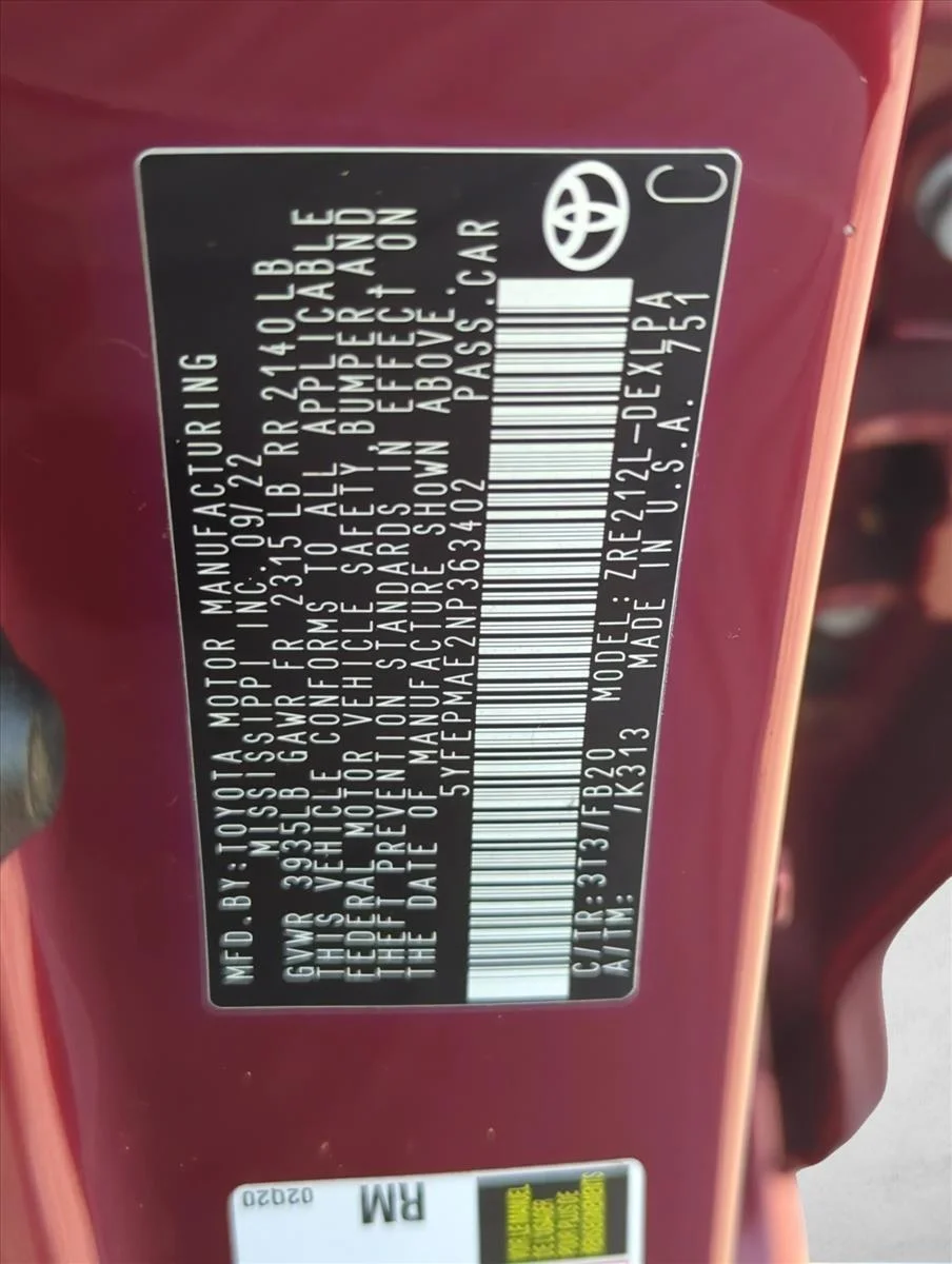Used 2022 Ruby Flare Pearl Toyota LE image 21