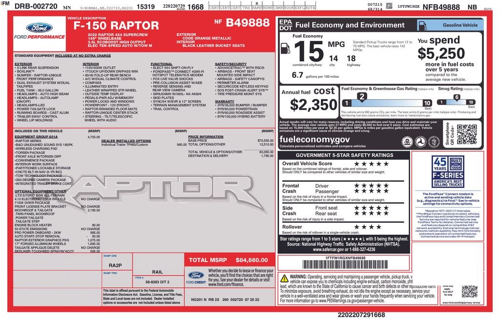 Used 2022 Orange Ford Raptor image 5