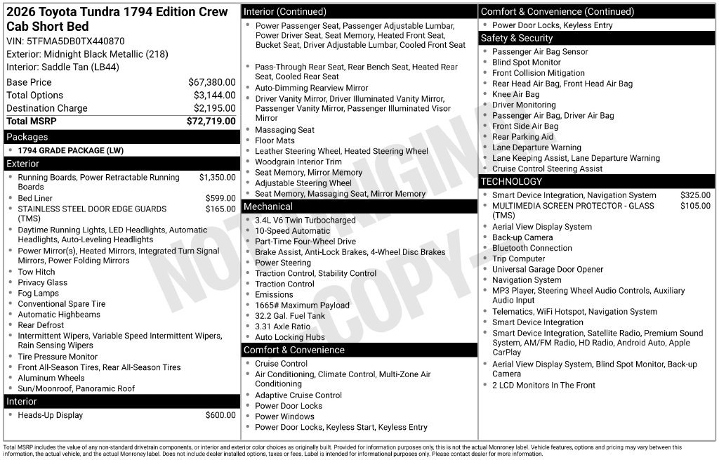 New 2026 Midnight Black Metallic Toyota  1794 Edition image 6