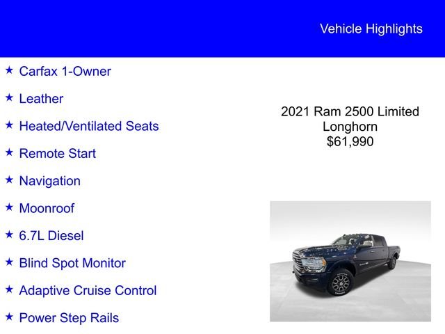 Certified Used 2021 Patriot Blue Pearlcoat Ram Longhorn image 2