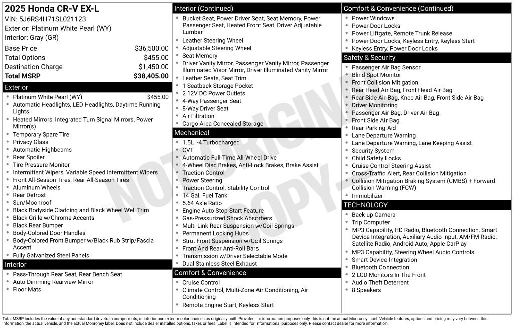 Certified Used 2025 Platinum White Honda EX-L image 34