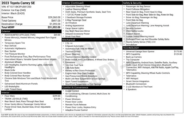Used 2023 White Toyota SE image 7