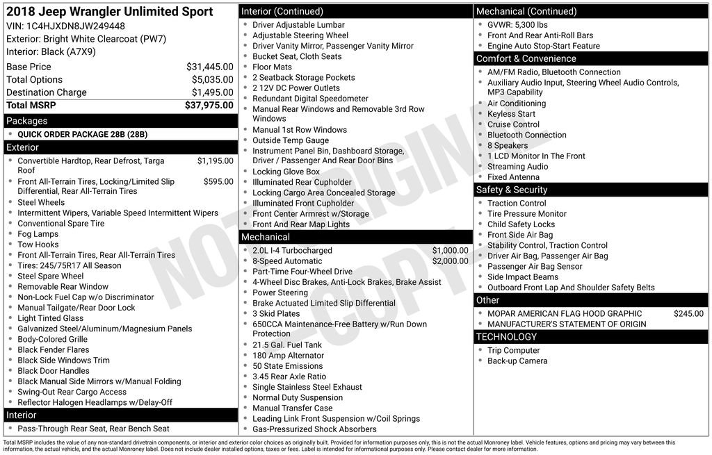 Used 2018 White Jeep Unlimited Sport image 6