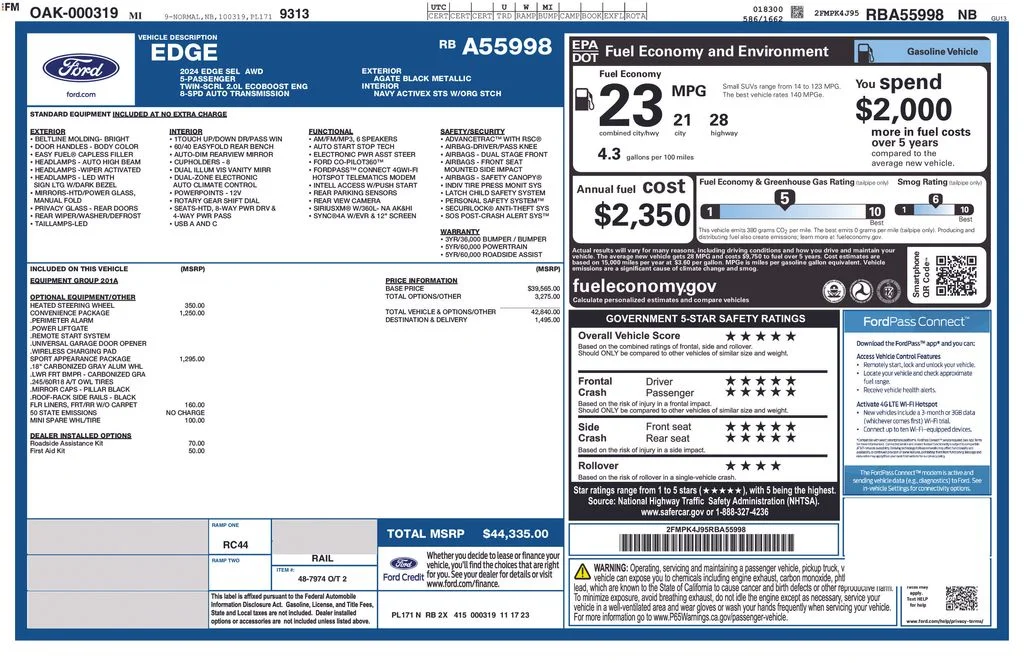 Used 2024 Agate Black Metallic Ford SEL image 32