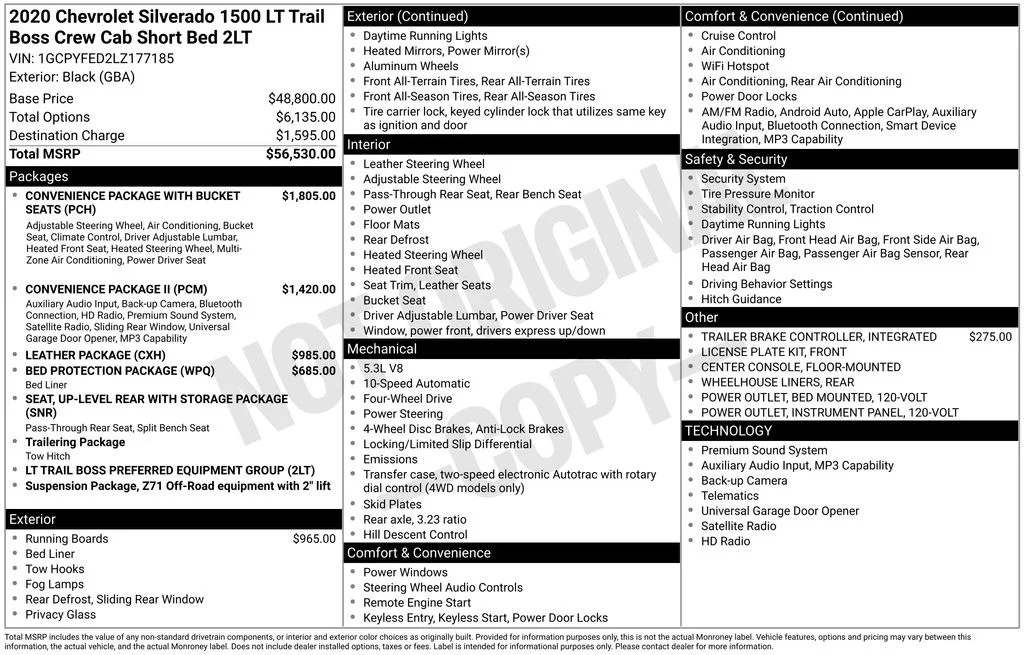 Used 2020 Black Chevrolet LT Trail Boss image 2