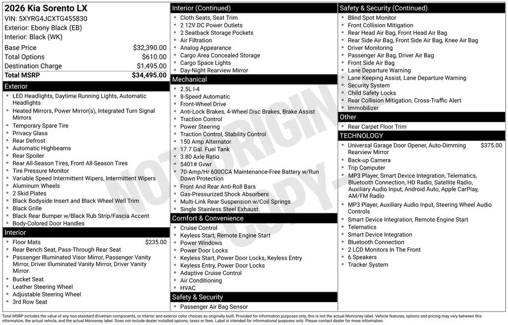 New 2026 Ebony Black Kia LX image 13