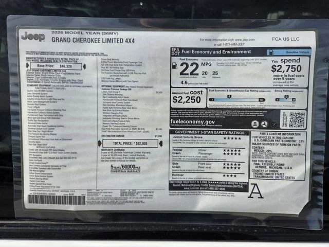 New 2026 Bright White Clear-Coat Exterior Paint Jeep Limited image 3