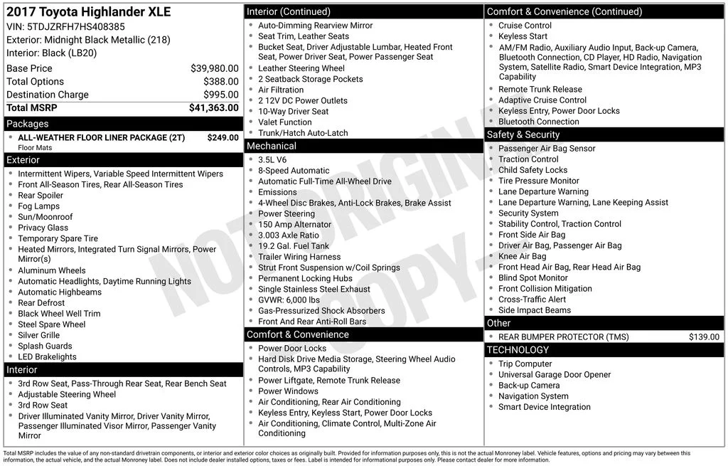 Used 2017 Black Toyota XLE image 2