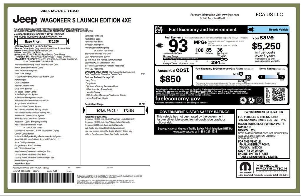 Used 2025 Jeep Wagoneer S Launch Edition with VIN 3C4RJNAK1ST563713 for sale in Tempe, AZ