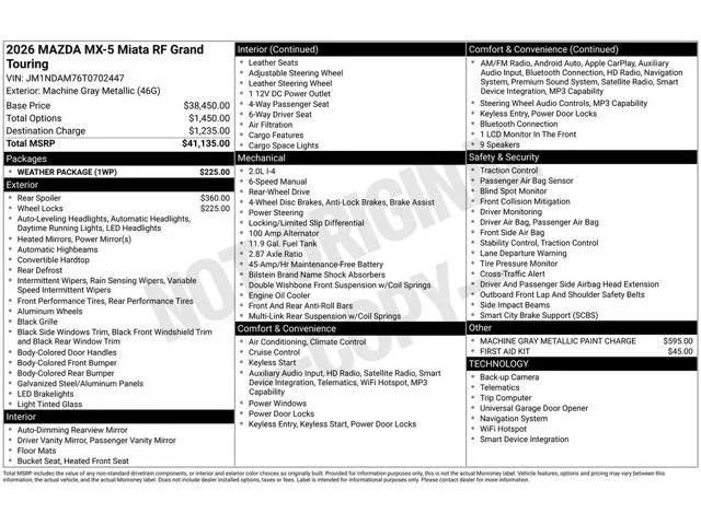 New 2026 Machine Gray Metallic Mazda Grand Touring image 7
