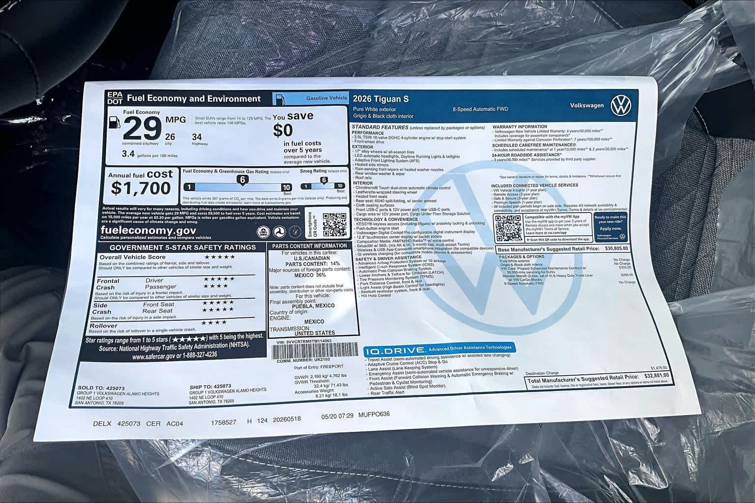 New 2026 Pure White Volkswagen 2.0T S image 21