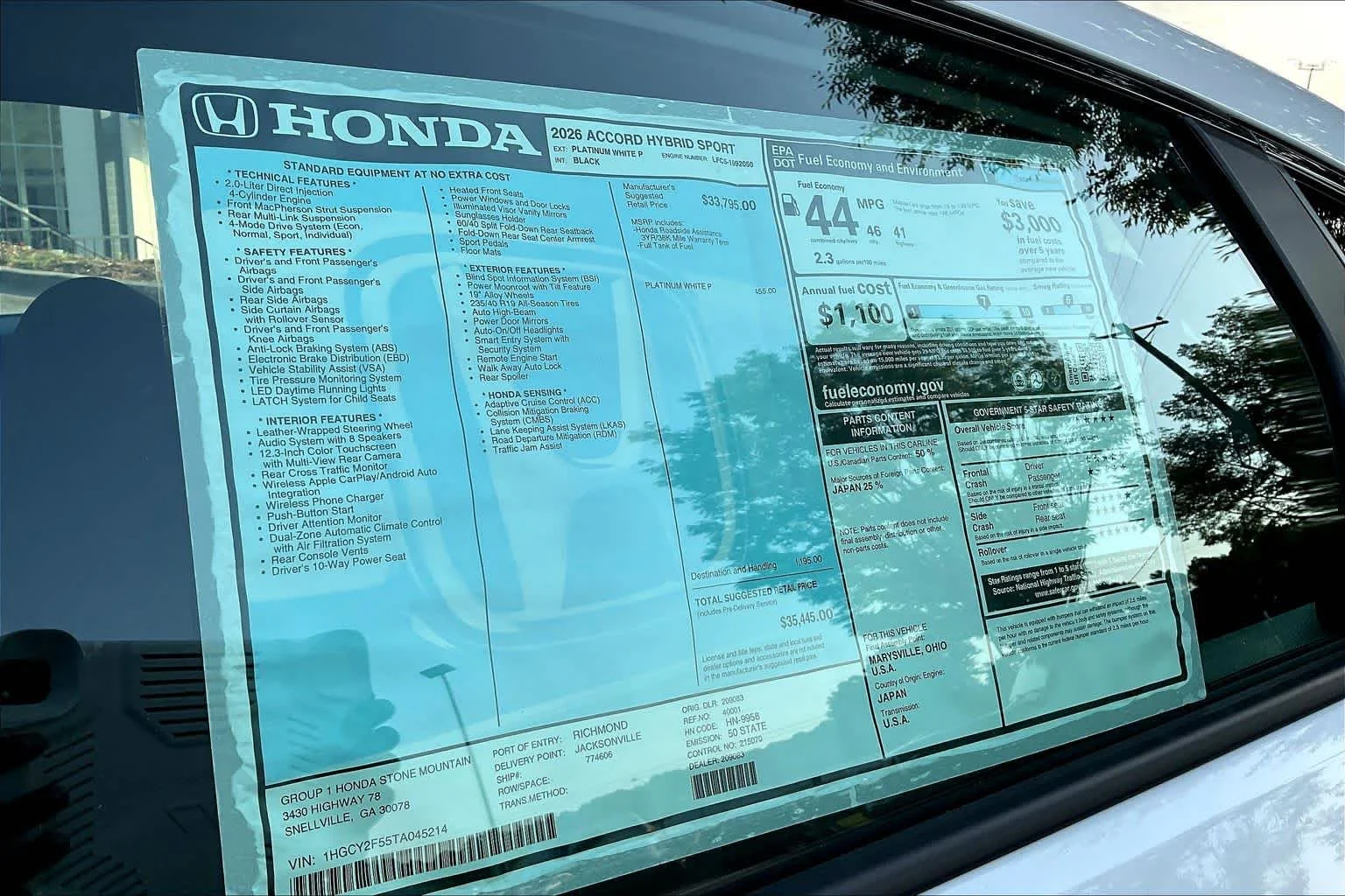 New 2026 Platinum White Pearl Honda Sport image 20