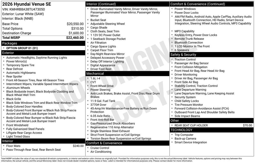 New 2026 White Hyundai SE image 21