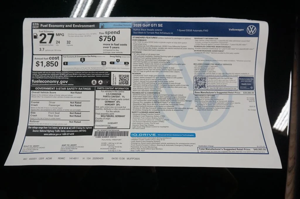 New 2026 Black Volkswagen 2.0T SE image 37
