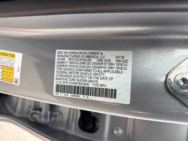New 2026 Solar Silver Metallic Honda EX-L image 17