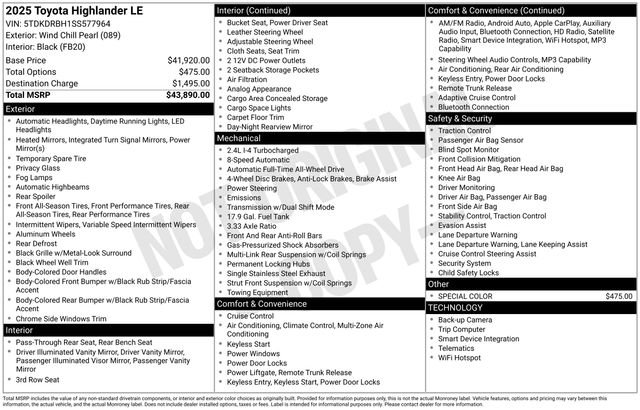 Used 2025 Pearl Toyota LE image 6