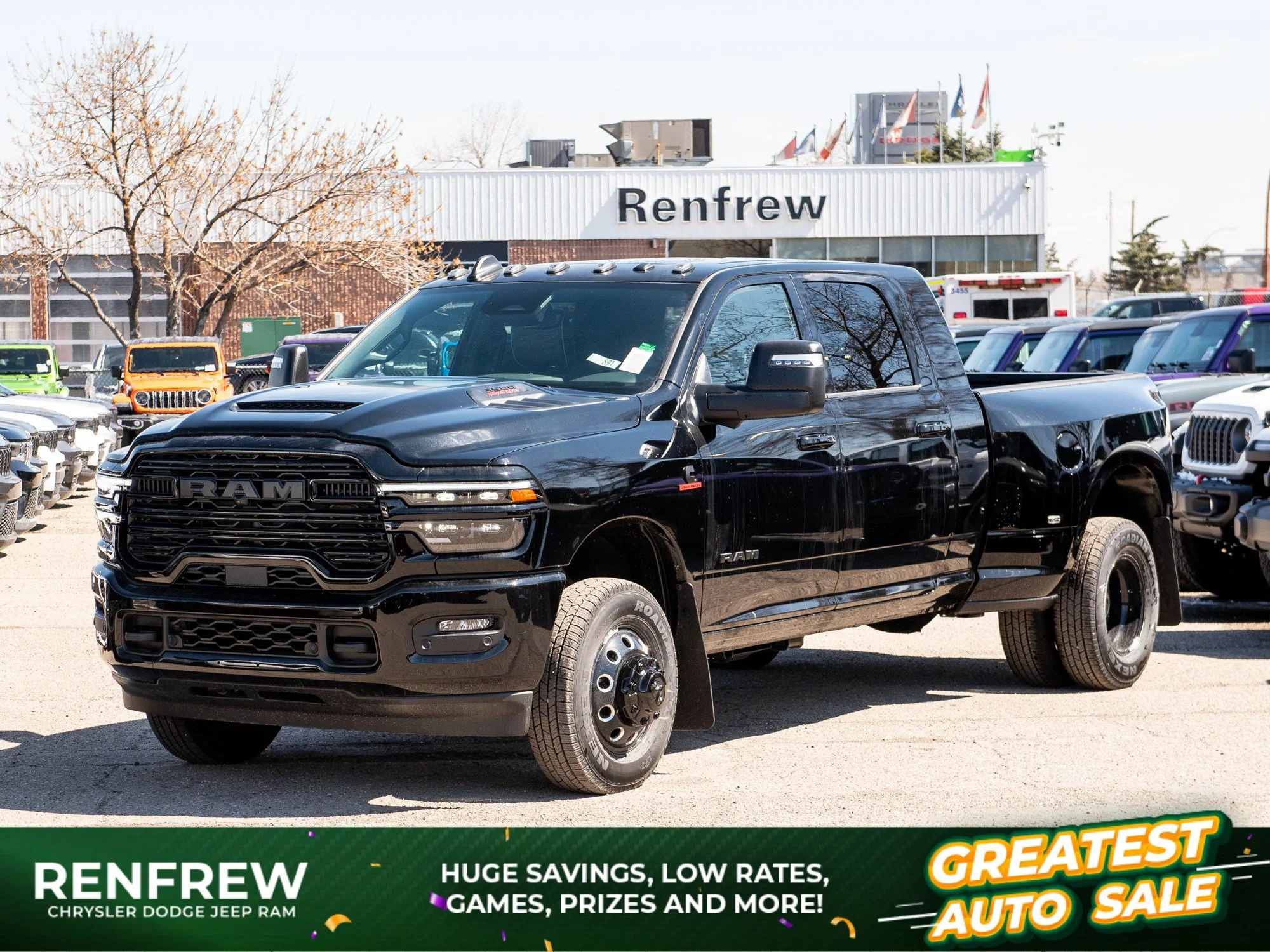 New 2026 Black RAM Laramie Night* Mega Cab 4x4, Max Tow Pkg, Sunroof, Level 1 Plus Equipment Group image 1