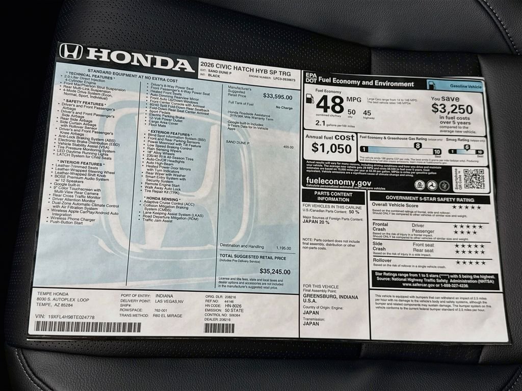New 2026 Sand Dune Pearl Honda Sport Touring image 9