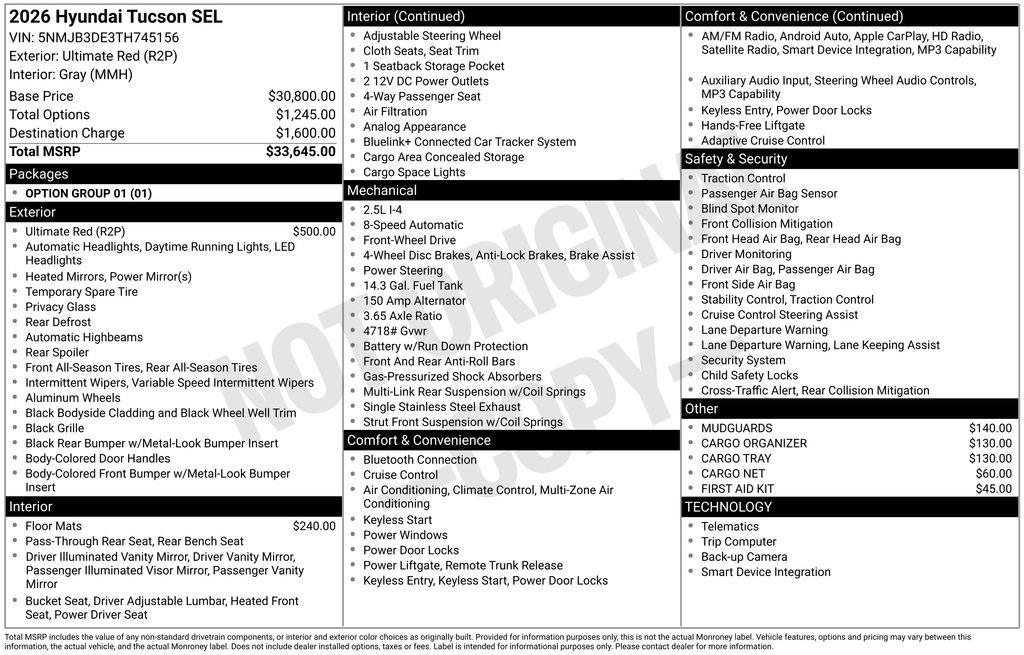New 2026 Red Hyundai SEL FWD image 23