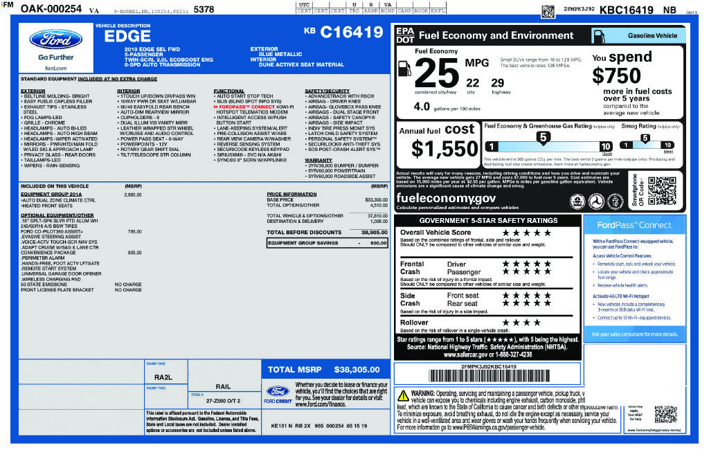 Used 2019 Blue Ford SEL image 2
