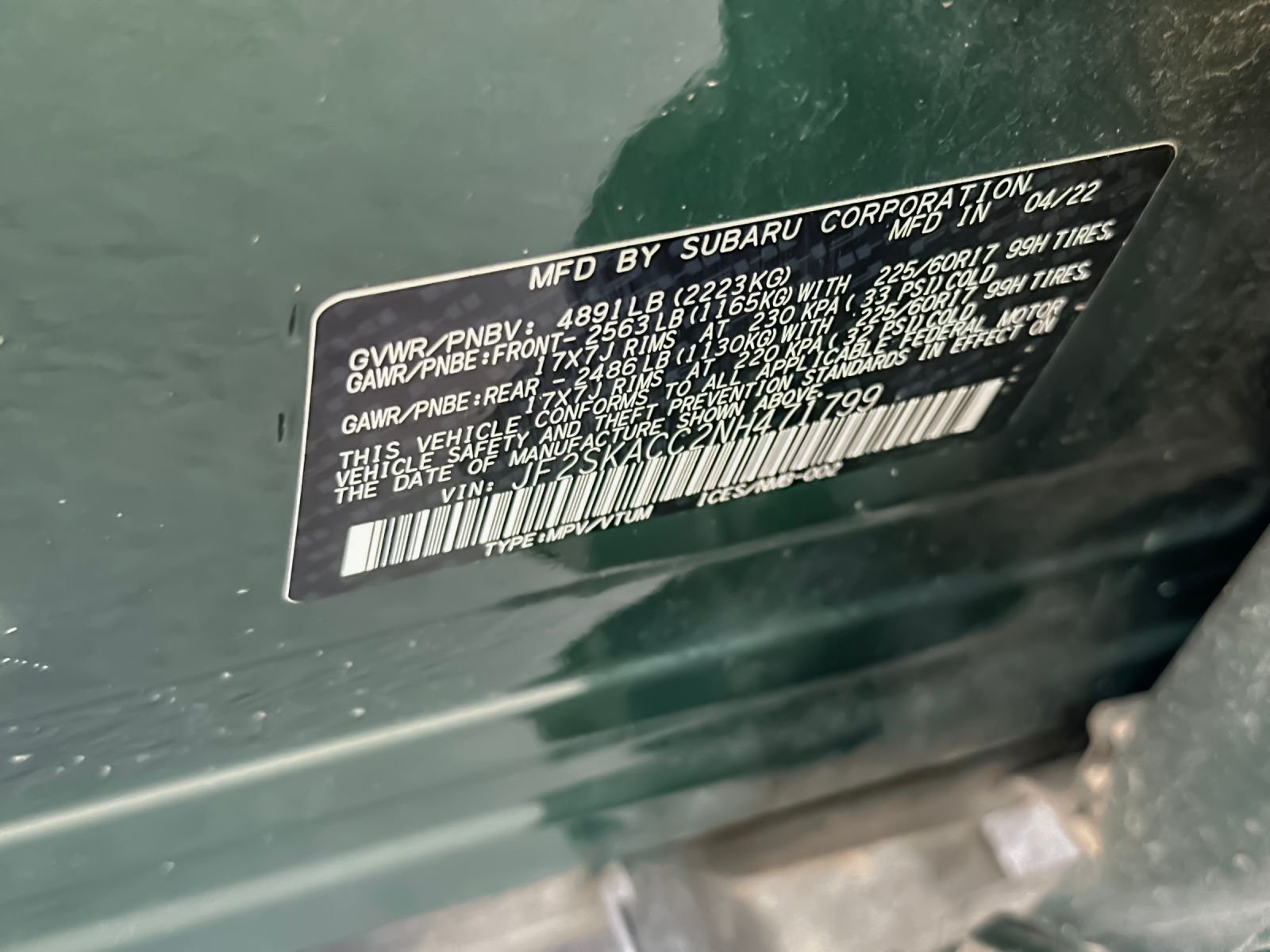 Used 2022 Green Subaru Base image 27