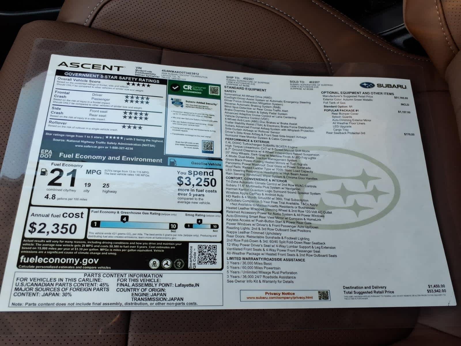 New 2026 AUTUMN GREEN METALLIC Subaru Touring 7-Passenger image 40