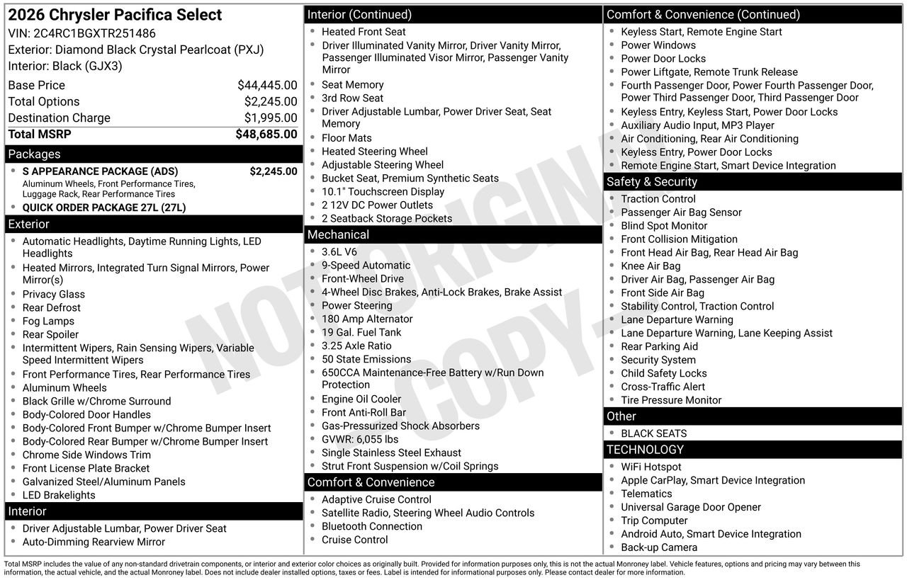 New 2026 Diamond Black Crystal Pearl-Coat Exterior Paint Chrysler Select image 32
