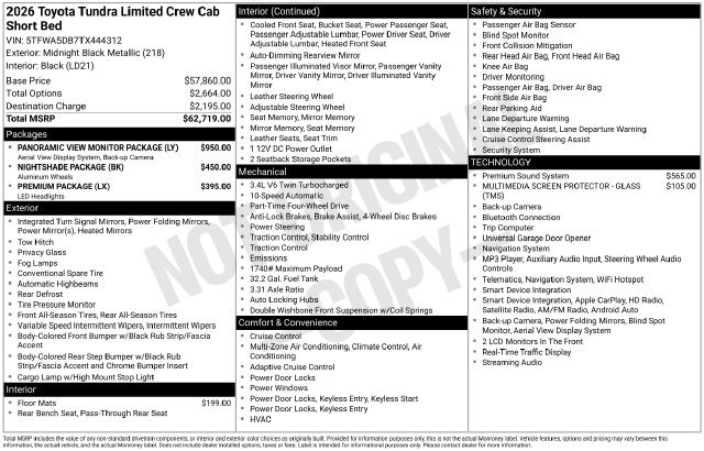 New 2026 Midnight Black Metallic Toyota  Limited image 27