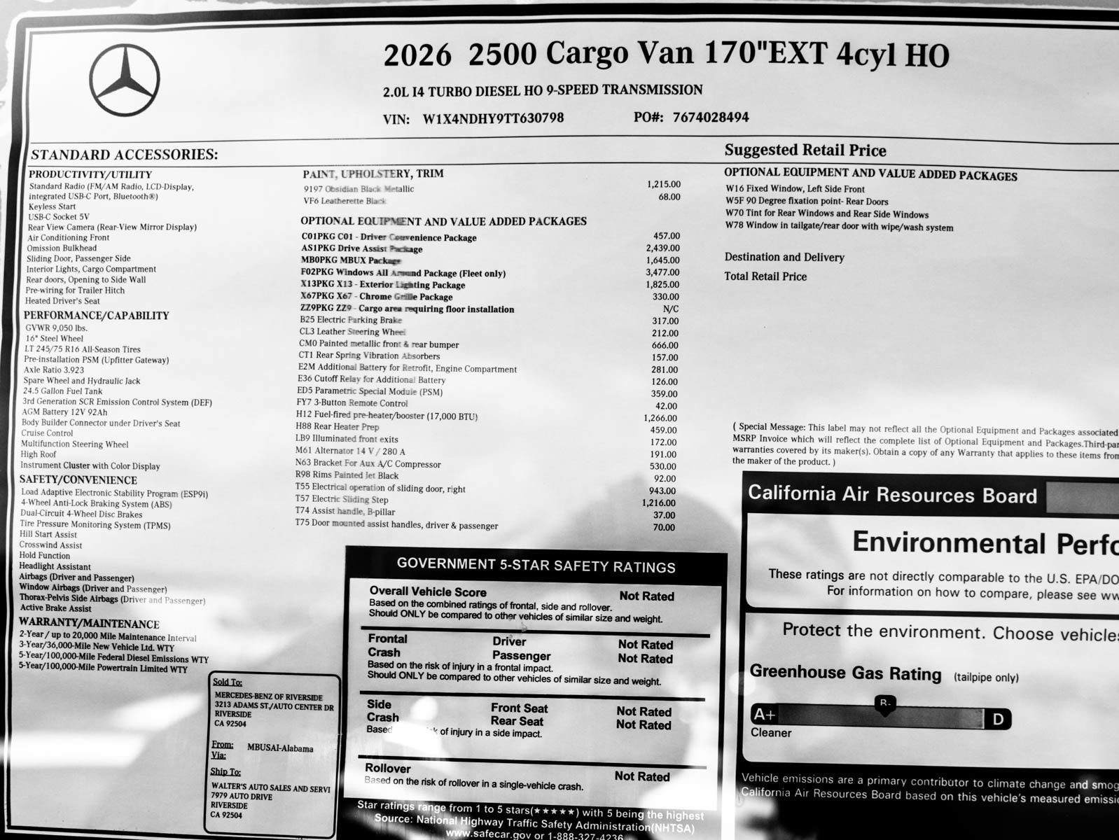 New 2026 Obsidian Black Metallic Mercedes-Benz 2500 High Roof I4 Diesel HO 170 Extended RWD image 27