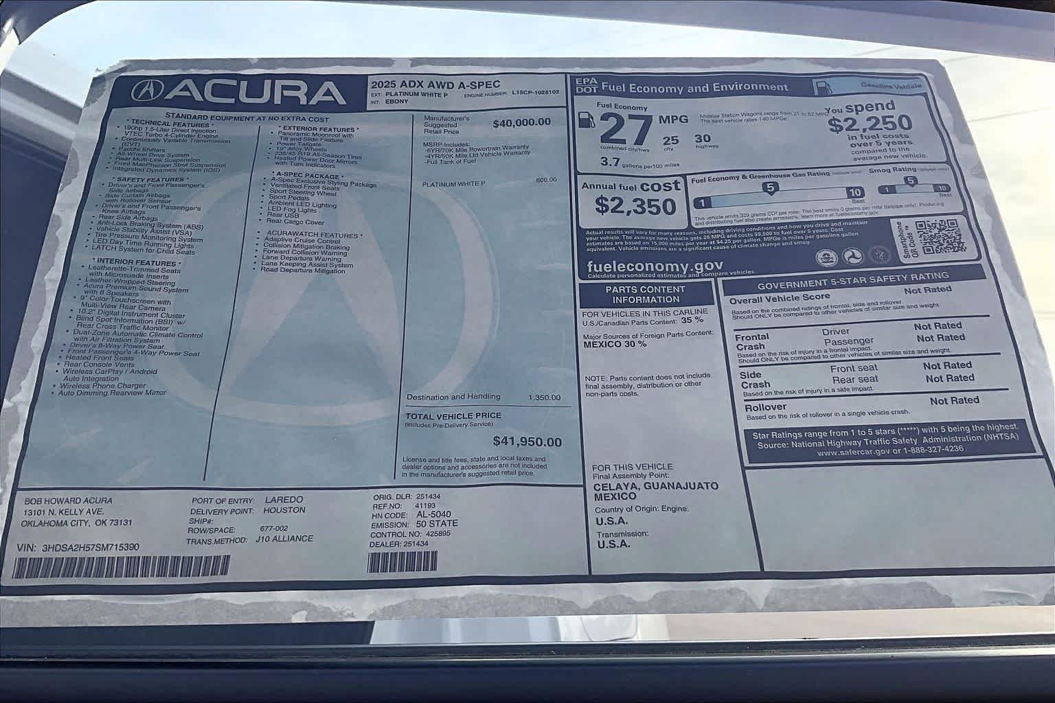 Used 2025 Platinum White Pearl Acura w/A-Spec Package image 21