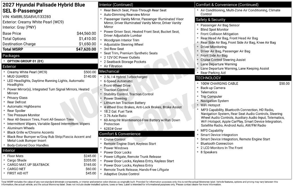 New 2027 White Hyundai Blue SEL 8P image 16