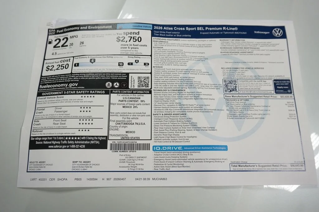New 2026 Opal White Volkswagen 2.0T SEL Premium R-Line image 41