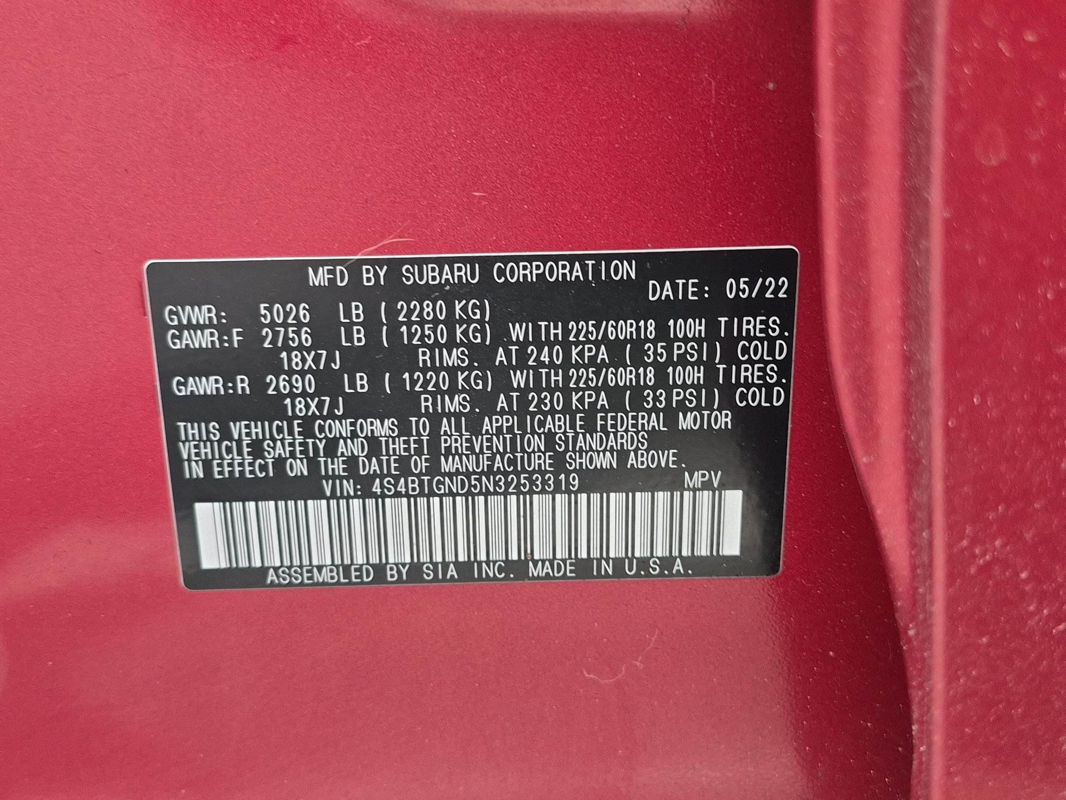 Used 2022 Crimson Red Pearl Subaru Limited XT image 35