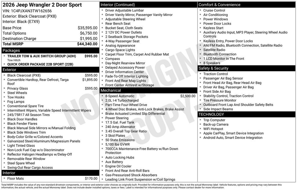 New 2026 Black Clear-Coat Exterior Paint Jeep Sport image 3