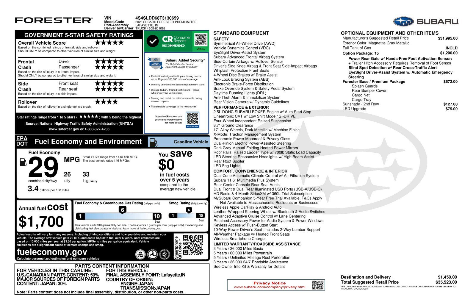 New 2026 MAGNETITE GRAY METALLIC Subaru Premium image 11