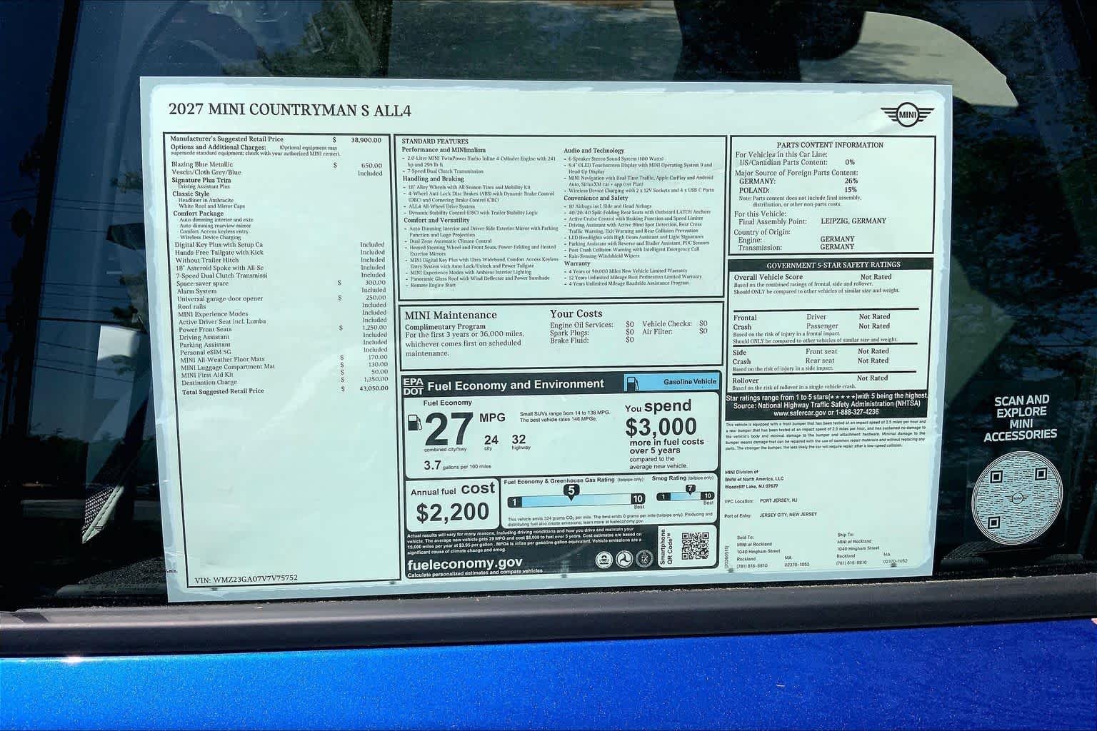 New 2027 Blazing Blue Metallic MINI Signature Plus image 19