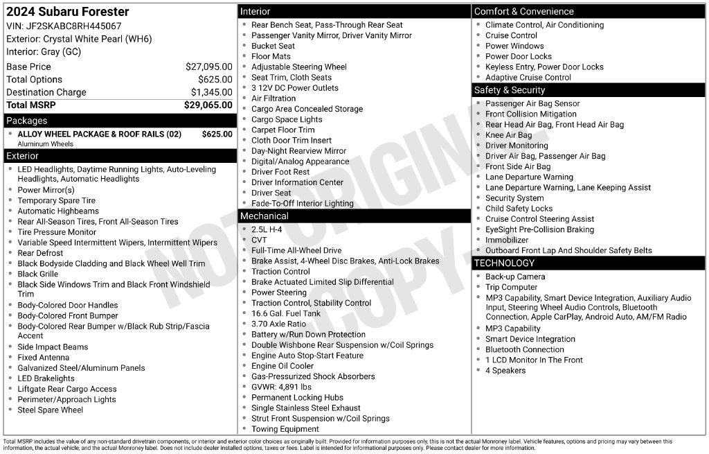 Used 2024 White Subaru Base image 1