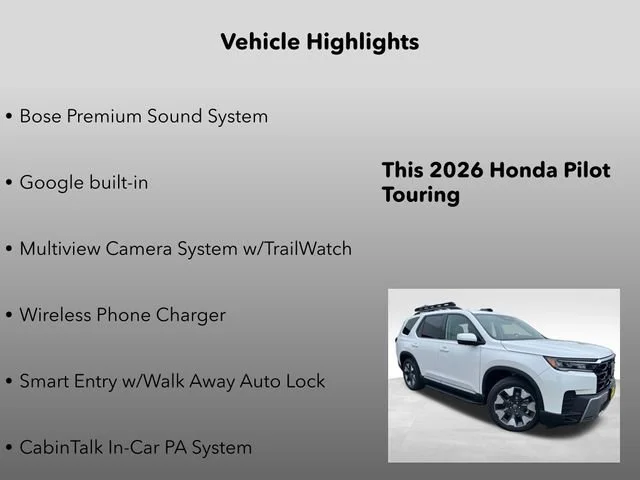 New 2026 Platinum White Honda Touring image 20