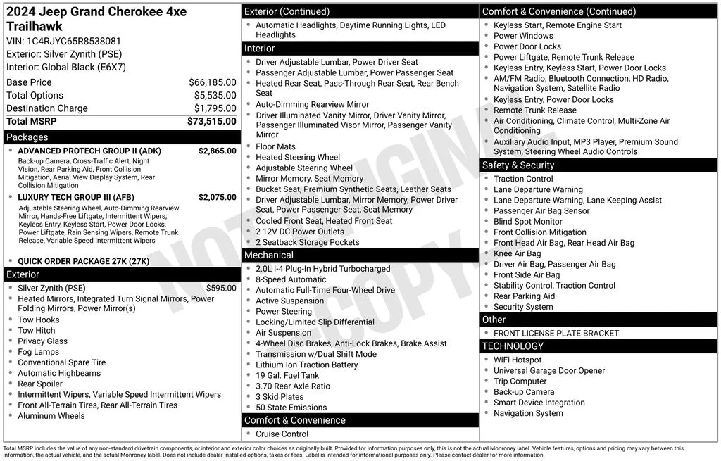 New 2024 Silver Zynith Exterior Paint Jeep Trailhawk 4xe image 6
