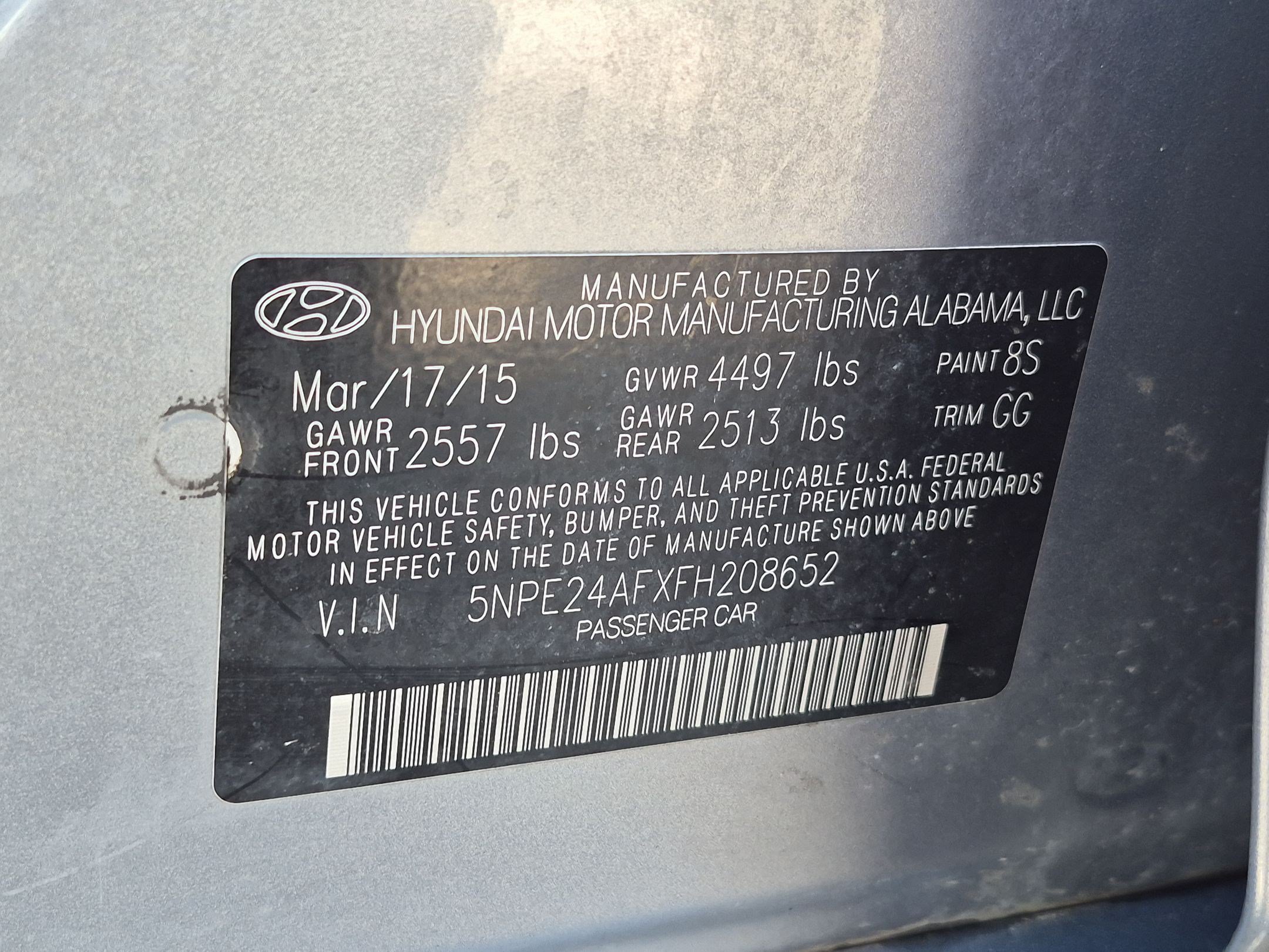 Used 2015 Shale Gray Metallic Hyundai 2.4L SE image 31