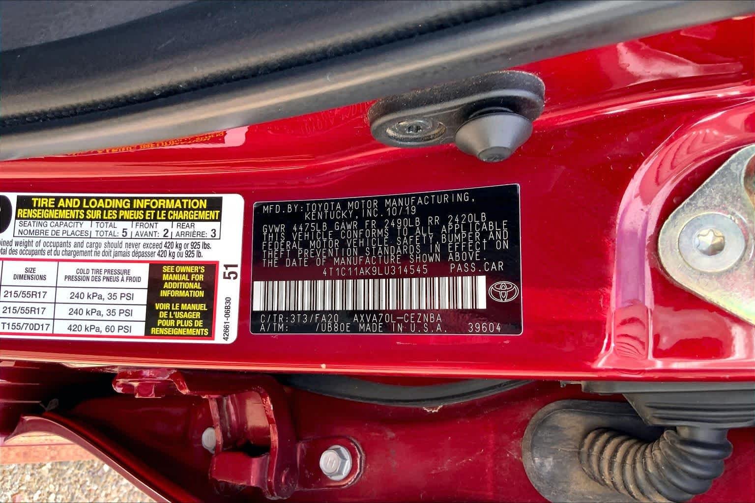 Certified Used 2020 Ruby Flare Pearl Toyota LE image 37