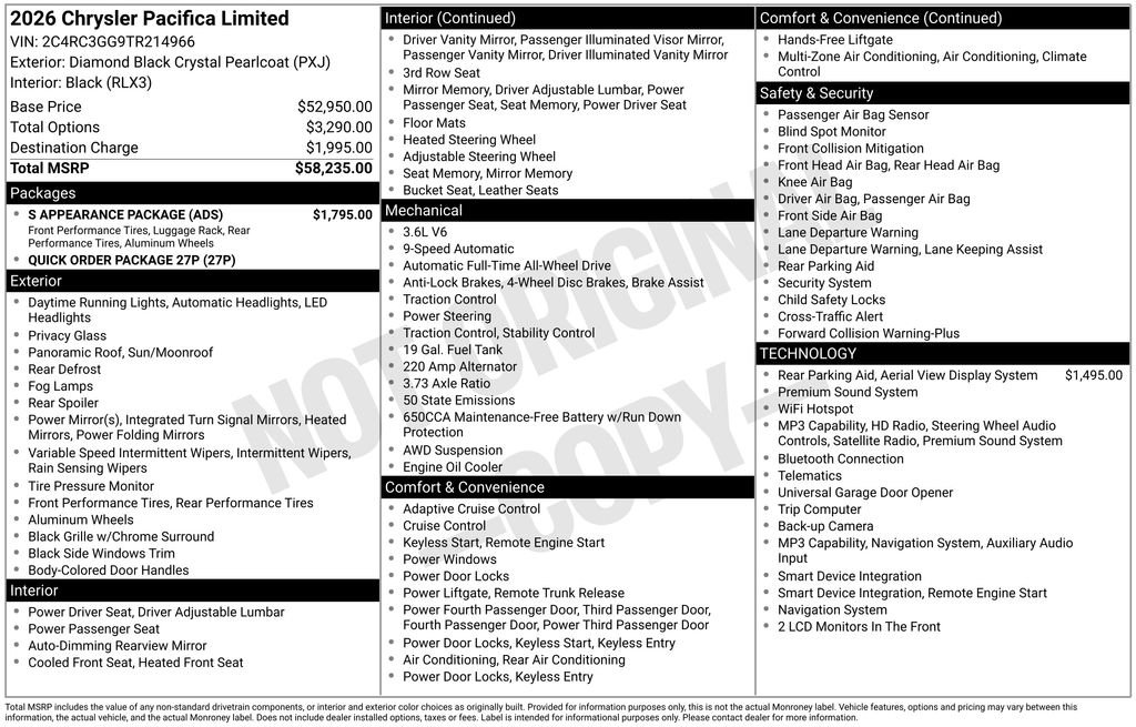 New 2026 Diamond Black Crystal Pearl-Coat Exterior Paint Chrysler Limited image 2