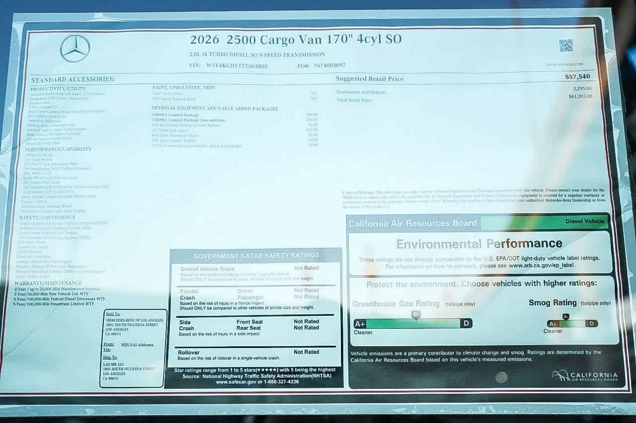 New 2026 Arctic White Mercedes-Benz Cargo 170WB High Roof RWD 2.0L I4 Diesel Turbo SO image 25