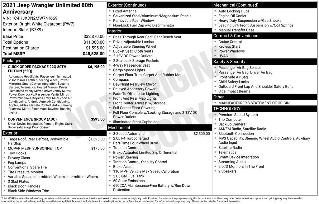 Used 2021 White Jeep Unlimited Sport image 2