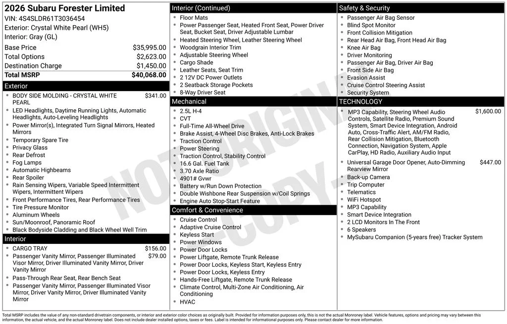 Used 2026 White Subaru Limited image 8