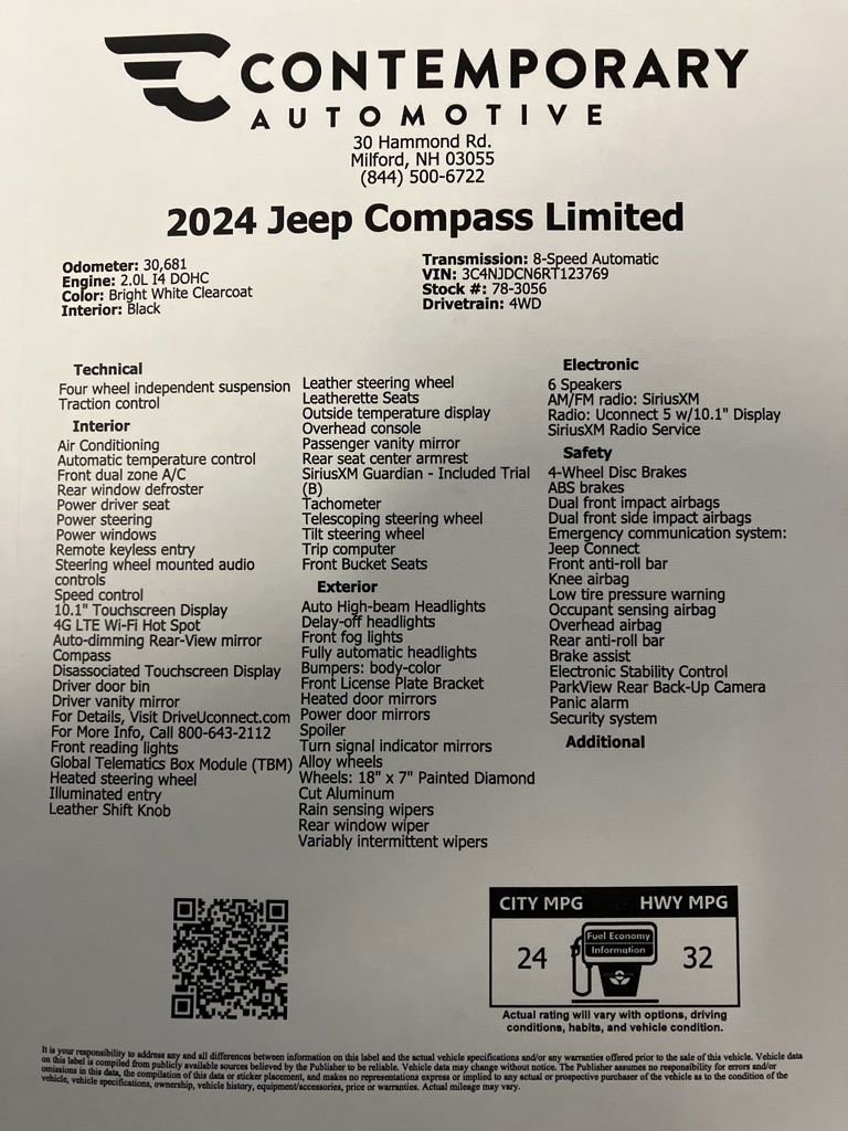 Used 2024 Bright White Clearcoat Jeep Limited image 30