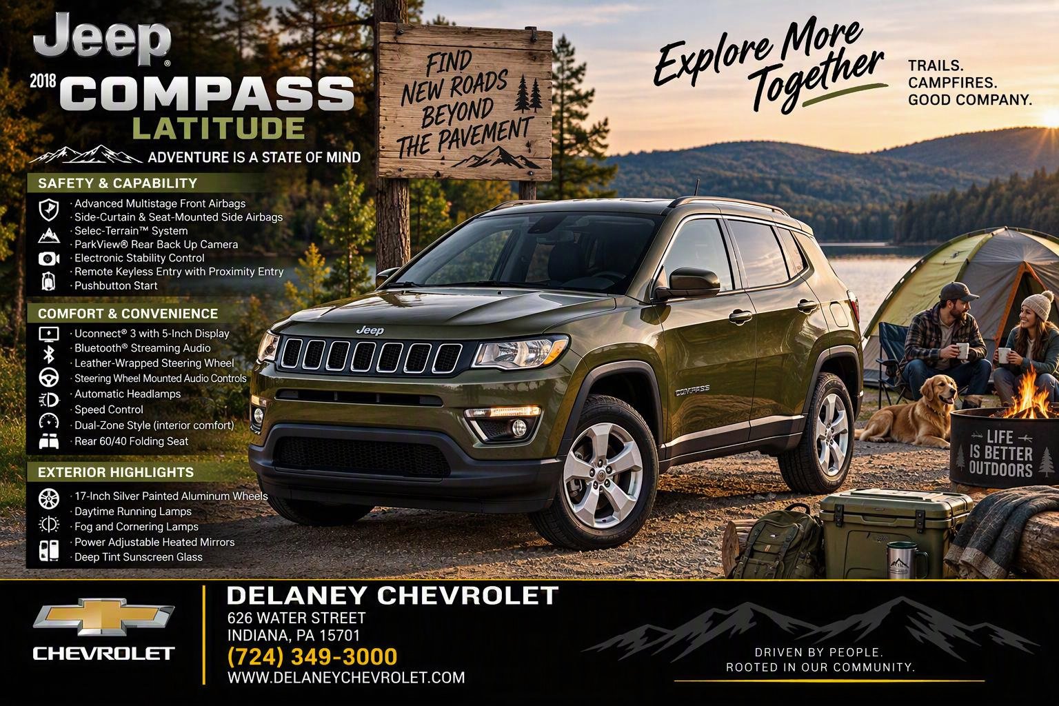 Used 2018 Jeep Compass Latitude with VIN 3C4NJDBB7JT483922 for sale in Indiana, PA