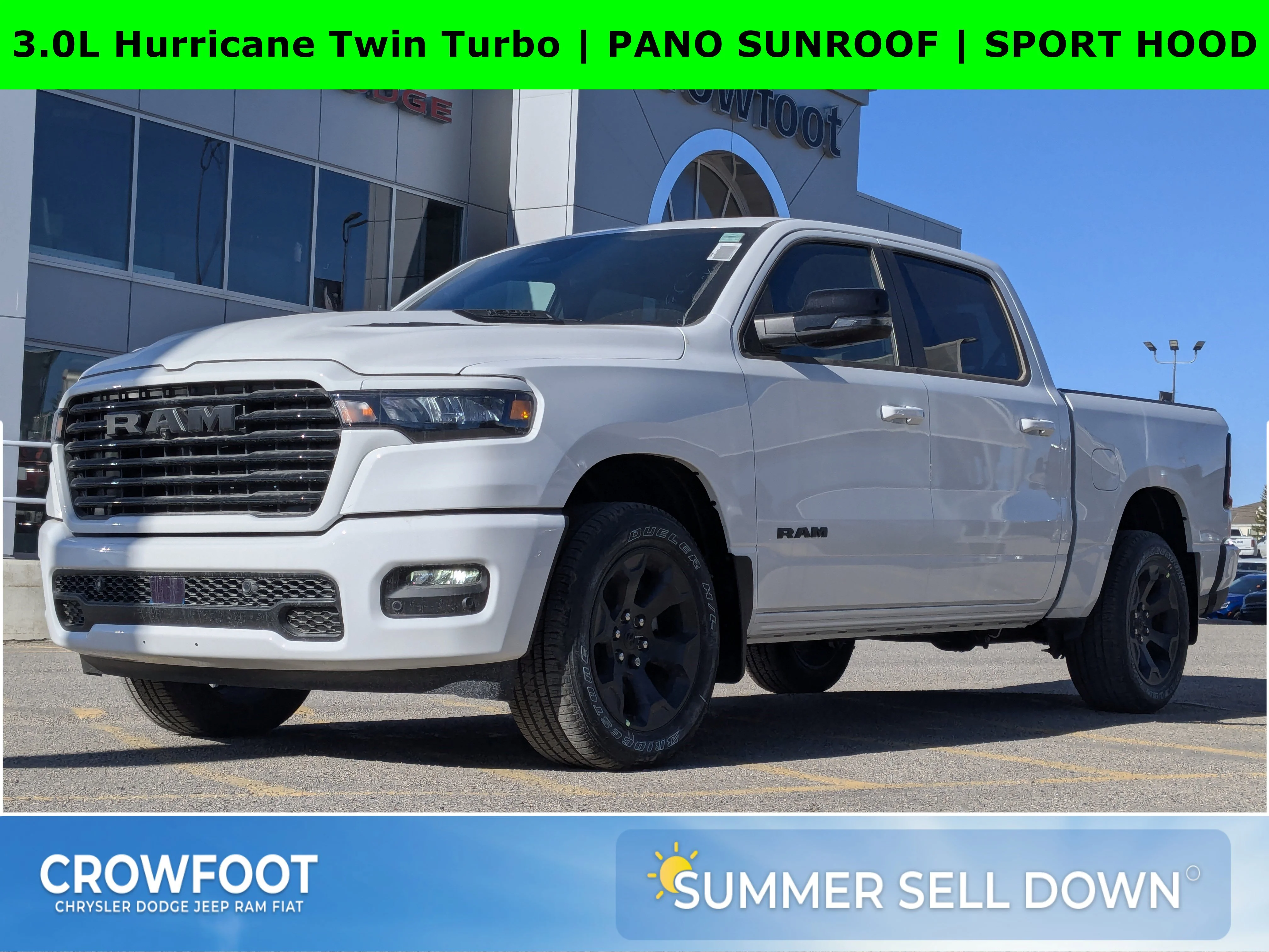 New 2026 White RAM Sport - - Pkg 21L - Pano Sunroof - Sport Hood - 3.0L Hurricane & More image 1
